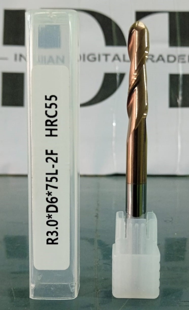 Carbide Ballnose R3*75L*FL29*d6*2F 55HRC Copper Standard