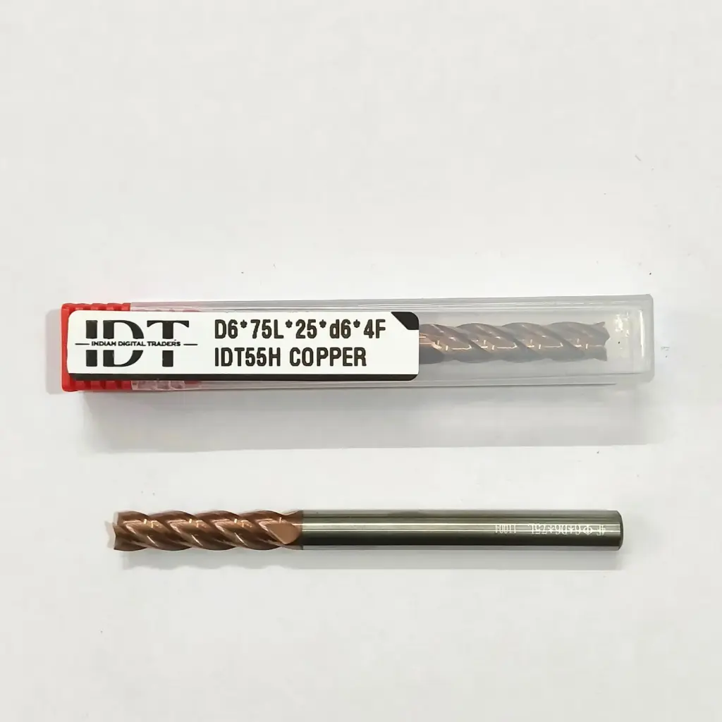 Carbide Endmill D6*75L*FL25*d6*4F 55HRC Copper Red Nobe